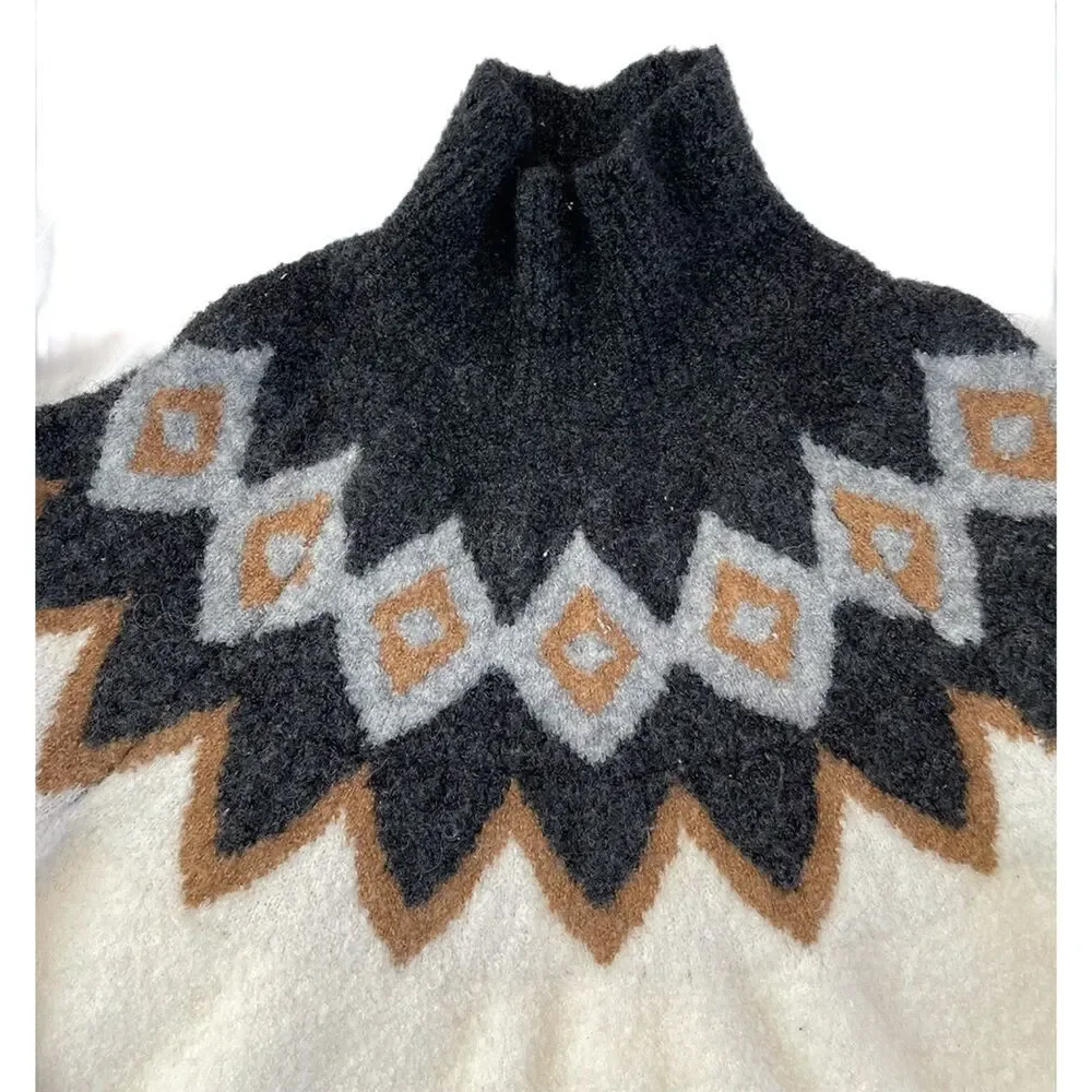 Abercrombie & Fitch Turtleneck Sweater | Fair Isle Cream Geometric Yoke